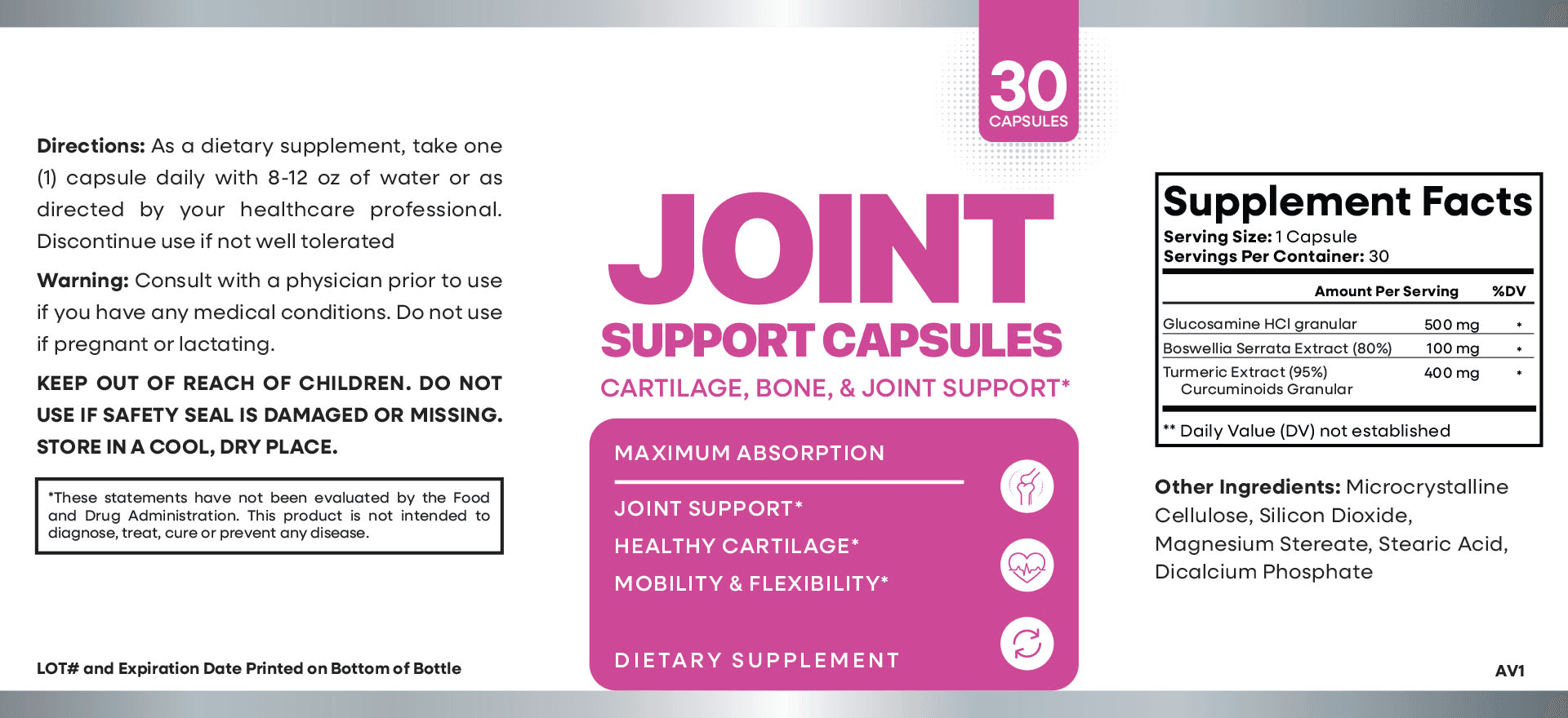 Joint Support Capsules ingredient label and supplement facts